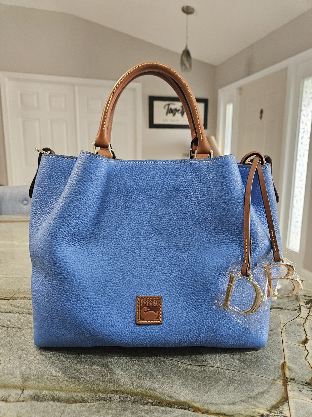 NWT Dooney & Bourke Barlow Blue Pebble Leather Satchel Crossbody RARE COLOR